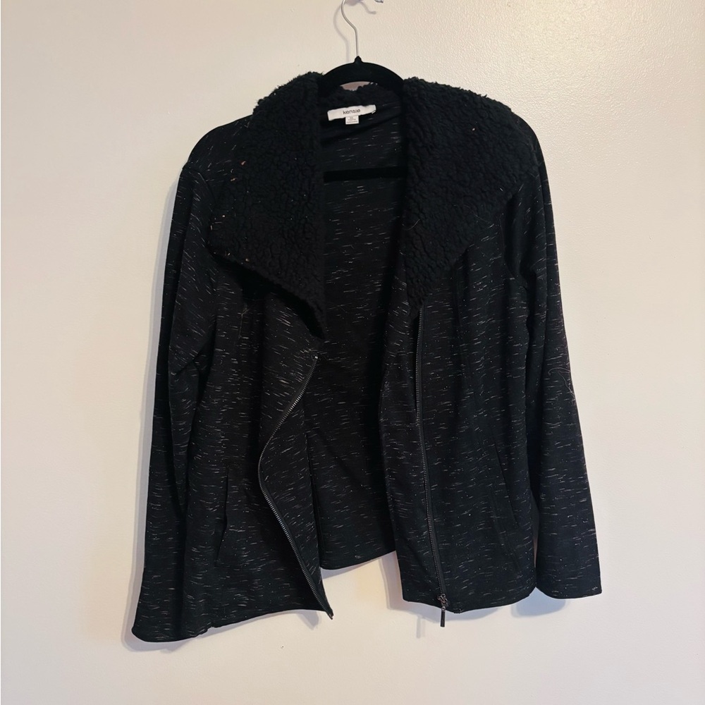 Kensie black heathered moto jacket with asymmetric zipper in the front size XL.